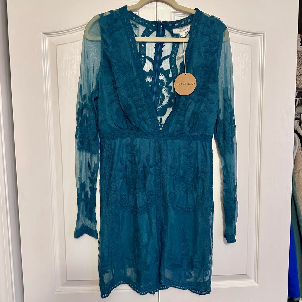 Honey Punch Teal Lace Dress